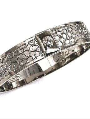 COACH Silver Tone Designer Logo Bangle Bracelet